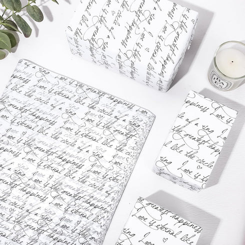 Whaline 100 Sheet Letter Gift Black White Tissue Paper Love Romantic Words Gift Packing Tissue Paper DIY Art Craft Paper for Wedding Birthday Part...