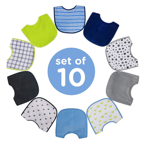 Neat Solutions 10 Pack Water Resistant Bib Set Blue/Grey Assorted, 10 Count, 0+ Months...
