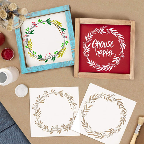 GSS Designs Laurel Wreath Stencil (2 Pack) - Reusable Leaf Template Stencils (12x12 Inch) for Painting on Wood - DIY Plant Outdoor Wood Sign Home ...