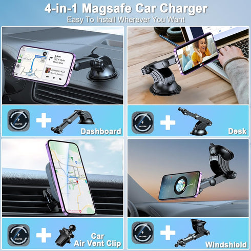 OHLPRO Magnetic Car Wireless Charger for MagSafe Car Mount iPhone 15/14/13/12 Series,Phone Holder Adjustable Telescoping Arm [Military-Grade Sucti...