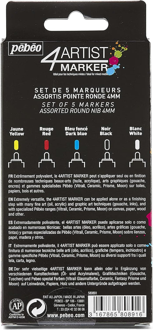 Pebeo 4Artist Marker, Oil Paint Markers, Basic Set of 5 x 4 mm...