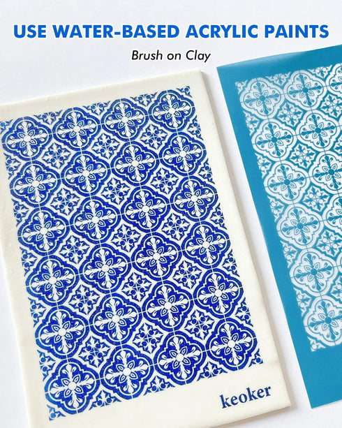KEOKER Tile Silk Screen Polymer Clay, 3PCS Tile Silk Screen for Polymer Clay, Tile Silk Screen Stencils for Polymer Clay, Tile Pattern Polymer Cla...