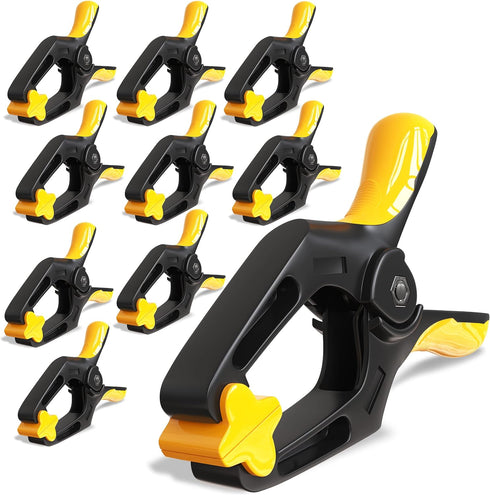 Spring Clamps 4 inch - 10 Pack Plastic Clamps for Tarps, Crafts, Backdrop and Pool Cover with 2 inch Mouth Opening - Rust Free Large Clips Heavy D...