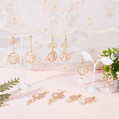 SUNNYCLUE 1 Box DIY 10 Pairs Cat Charms Sakura Flower Charm Japanese Style Earrings Making Starter Kit Flat Round Hollow Charm Fan Charms Tassels ...