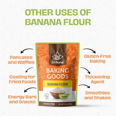 LiveKuna Organic Banana Flour - Gluten Free All Purpose Flour Alternative For Baking & Cooking Recipes - Grain Free Vegan Banana Flour, Rich In Fi...