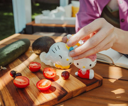 Sanrio Hello Kitty and Mimmy Ceramic Salt and Pepper Shakers, Set of 2 | Spice Dispenser Storage Canisters...