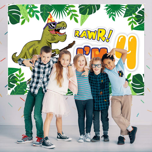 Rawr I'm 4 Backdrop Banner - 4th Dinosaur Birthday Decorations Party Supplies for Boys - 3.9 x 5.9ft...