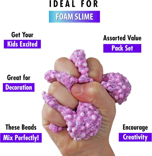 Slime Foam Beads Floam Balls – 18 Pack Microfoam Beads Kit 0.1-0.14 and 0.28-0.35 inch Colors Rainbow Fruit Beads Craft Add ins Homemade DIY Kids ...