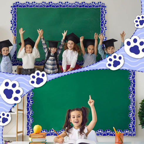 68.9 Feet Paw Print Border Bulletin Board Border Flower Beach Sun Eucalyptus Paw Flag Hat Balloon Sailboat for Classroom Boards Wall Decor...