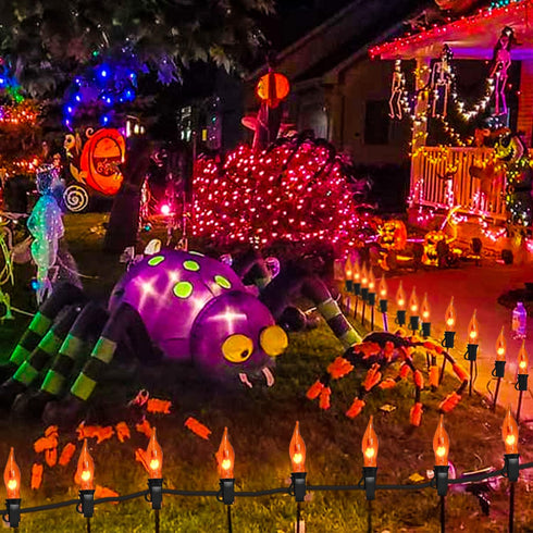 Fall Halloween Decorations Indoor Outdoor - Flickering Flame String Lights Orange Halloween Lights, 12.8Ft C7 Retro Twinkle Flame String Lights wi...