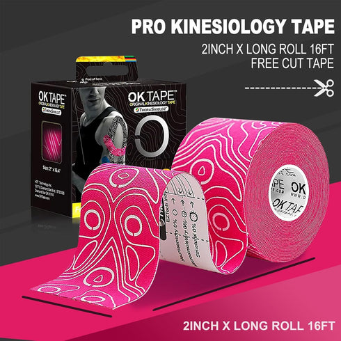 OK TAPE Uncut Kinesiology Tape Roll, Pro Adhesive & Water-Resistant k Tape, for Pain Relief, Muscle Support, Versatile Kinetic Tape, 2" x 16.4'-Pi...