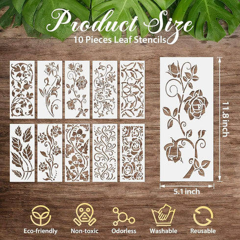 10 Pieces Leaf Painting Stencils Leaf Wall Stencil Botanical Leaves Reusable DIY Crafts Drawing Templates Stencils for Painting on Wood Wall Canva...