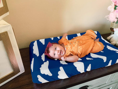 Changing Pad Cover – Premium Baby Changing Pad Covers 4 Pack – Boy or Girl Changing Pad Cover – Pure Cotton Machine Washable Navy and White Changi...