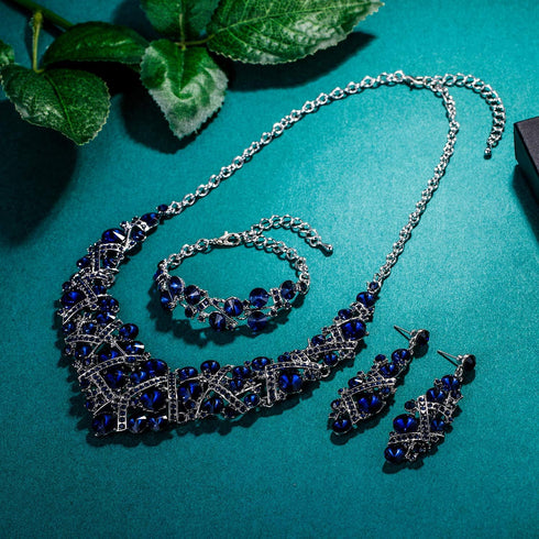 Flyonce Rhinestone Crystal Bridal Jewelry Set for Women, Wedding Party Necklace Earrings Bracelet...