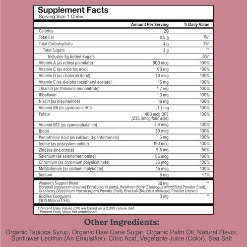 Women's Multivitamin Chews, Immune & Energy Support, Vitamins C, B12, A, D, E, Folic Acid, Probiotics, Biotin, Cranberry, Adult Chewable Vitamin, ...