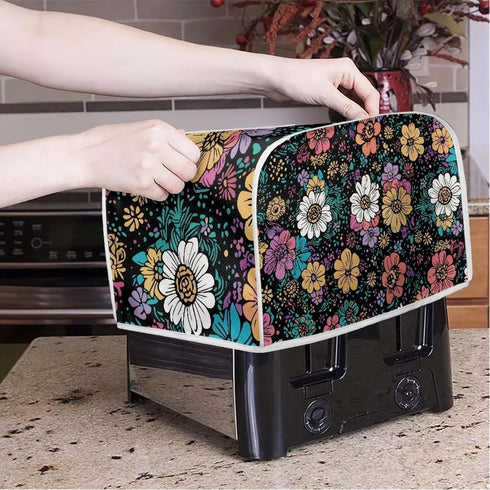 Flower 2 Slice Bread Maker Cover for Kitchen, Dustproof Toaster Cover Suitable for Standard Size Bread Machine, Small Kitchen Appliance...