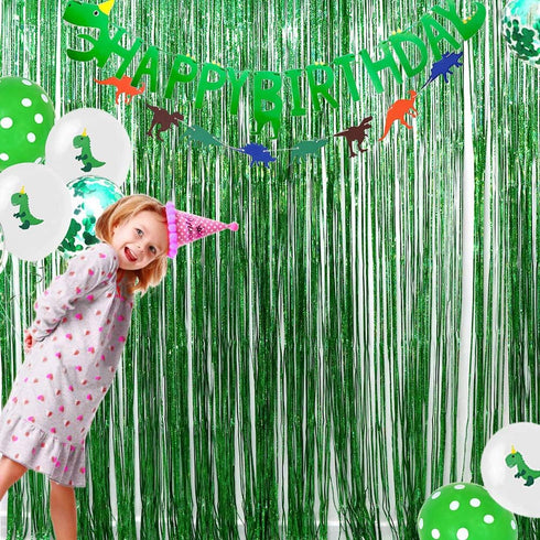 Iridescent Foil Fringe Curtains Rainforest Jungle Theme Party Supplies Birthday Wedding Party Window Door Decorations Fun Photo Booth Backdrop Pro...