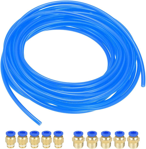 uxcell Pneumatic Air Hose Tubing Air Compressor Tube 4mm(5/32'') ID x 6mm(1/4'') OD x 10m/32.8Ft Pipe Blue with 2 Type Connect Fittings...
