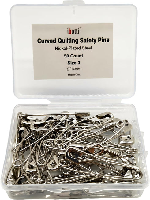 Curved Safety Pins for Quilting,Basting Pins for Quilting Curved,Size 3,50-Count...