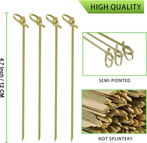 100 PCS Cocktail Picks, 4.7 Inch Toothpicks for Appetizers, Natural Bamboo Knot Skewers, Mini Food Sticks, Fancy Tooth Picks for Drinks,Fruit,Char...