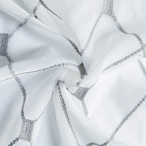 Top Finel Short Sheer Curtains 45 Inch Length for Bathroom,Privacy White and Gray Embroidered Diamond Grommet Window Treatments Curtains for Livin...