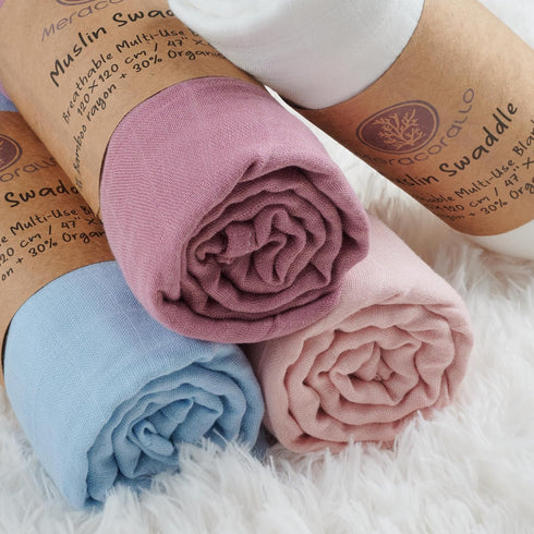 Meracorallo Muslin Swaddle Blanket Silky Soft Receiving Blanket Swaddle Wrap for Baby Boys and Girls, 47 x 47 inches, Sky Blue...