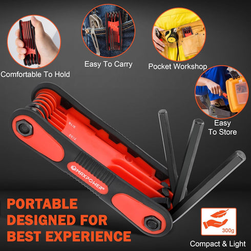 MAXPOWER Folding Allen Wrench Set, 2-Pack Metric & SAE Size Hex Keys, Portable Allen Key Set for Home Repair, General Applications and DIY Craft...