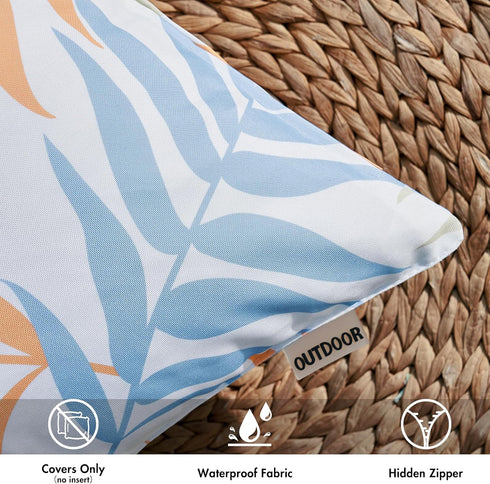MIULEE Pack of 2 Decorative Outdoor Waterproof Throw Pillow Covers Patio Pillow Cases Natural Leaves Pattern Spring Square Cushion Shams Shell for...
