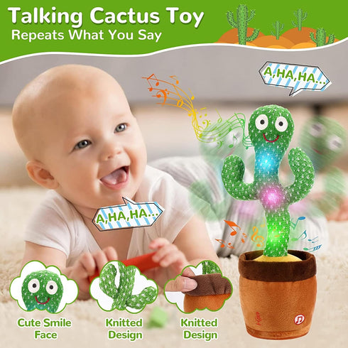 Dancing Cactus Toy Talking Cactus Singing and Repeat What You Say for Baby Cactus Plush Toy Mimicking Electric Toy with Lighting Interactive Toy f...