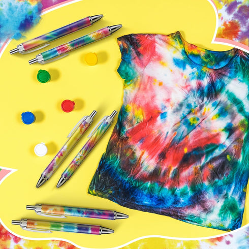 24 Pcs Tie Dye Ballpoint Pens Black Ink Pens 1.0 mm Fine Point Smooth Writing Retractable Reusable Pens for Office School Party Note Taking Journa...