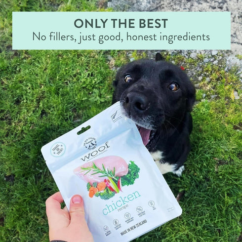 Woof Freeze Dried Dog Food - Chicken Recipe, High Protein, Dog Food Topper & Dog Treats, All Life Stages, 1.76 oz...