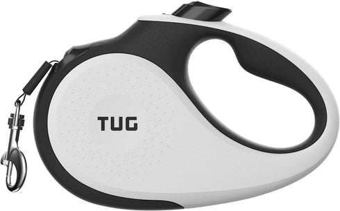 TUG 360° Tangle-Free Retractable Dog Leash | 16 ft Strong Nylon Tape | One-Handed Brake, Pause, Lock (Medium, White)...