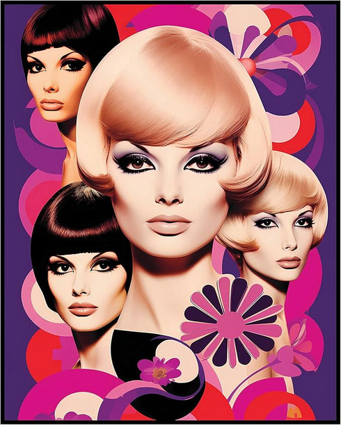 Posterizer 1 pcs-vintage women pink and purple collage-Retro Art-Abstract & Modern Art-Gift for Art Lovers- UNFRAMED Wall Art...