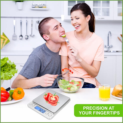 Digital Kitchen Scale – Battery Operated Highly Accurate Stainless Steel Abs Plastic Food Scale - Full Tare Function in 3kg/0.1g Gm and Oz for Wei...