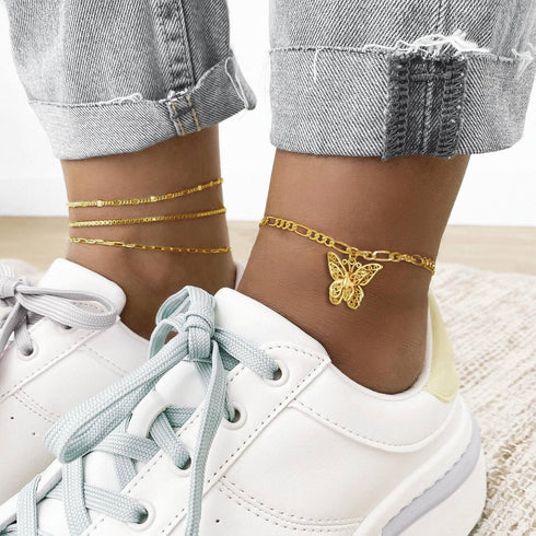 GOLDCHIC JEWELRY Gold Butterfly Anklets for Women,Cute Figaro Chain Ankle Bracelets Foot Chains 8.5+2 Inches...