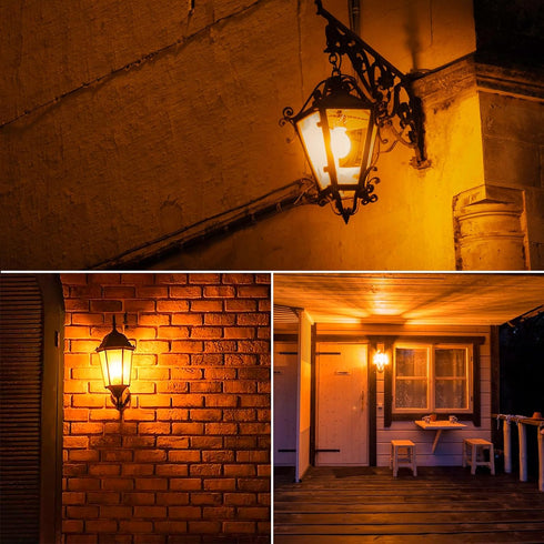 Dusk to Dawn Bug Light Bulb Outdoor,8 Pack Amber Bug Light Bulb,Auto On/Off,10W(100W Equivalent),E26 Base,Bug Lights for Outside.Home Hallway Porc...
