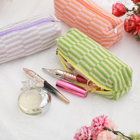 2 Pcs Cosmetic Bags Striped Makeup Bags Makeup Pouches Toiletry Bags Travel Organizers Makeup Travel Cases Beauty Organizers (Green Striped)...