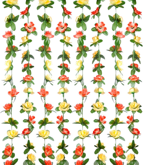 Miracliy 8Pcs 66FT Flower Garland, Orange and Champagne Artificial Rose Floral Vines Fake Hanging Spring Flower Garland for Wall Backdrop Wedding ...