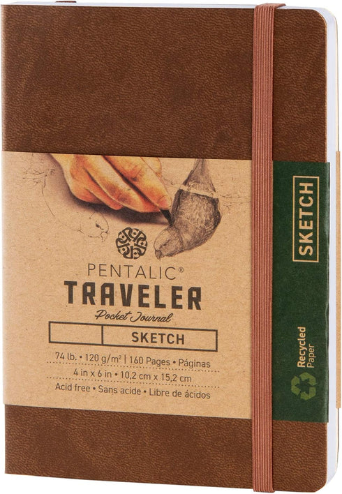 Pentalic 4" x 6" Pocket Sketchbook Traveler Journal, 160 Pages, Metallic Copper...