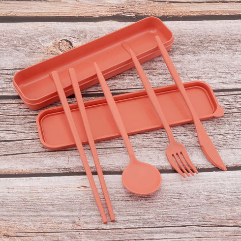 OriGlam Wheat Straw Cutlery Set,Portable Utensils Cutlery Reusable Travel Utensil Flatware Set Spoon Fork Knife Chopstick Set (red)...