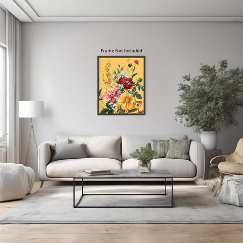 Posterizer 1 pcs-bright flowers yellow background-welcome home art-Floral & Botanical Art-Abstract & Modern Art-Decor for Home & Office- UNFRAMED ...