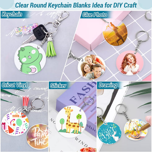 350Pcs Acrylic Keychain Blanks Cludoo Clear Acrylic Keychain Blanks for Vinyl with 60 Pcs Acrylic Blanks, 60 Pcs Keychain Tassels, 170 Pcs Jump Ri...
