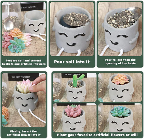 Uguisu 1PCS Cute Smiley Face Plant Pot with Feet Hanging Cement Planter Succulent Planter Small Flower Pots Fun Planter for Home and Room Decorati...