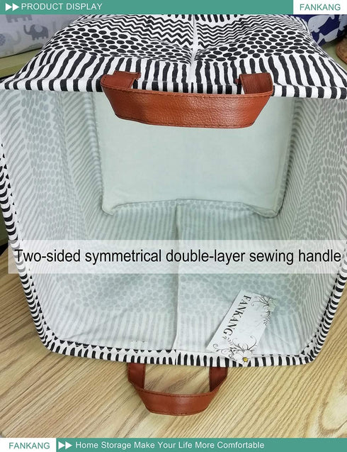 FANKANG Square Nursery Hamper Storage Bins Canvas Laundry Basket Foldable with Waterproof PE Coating Storage Baskets Gift Baskets for Children, Of...