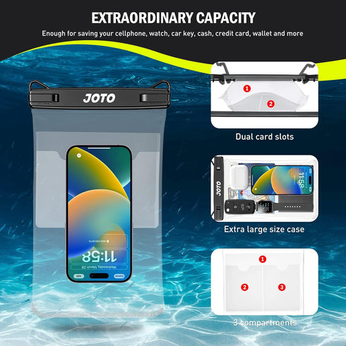 JOTO 2 Pack Large Waterproof Phone Pouch Case Bag, IPX8 Universal Big Underwater Cell Phone Dry Bag with Lanyard for iPhone 15/14/13/12/11 Pro Max...