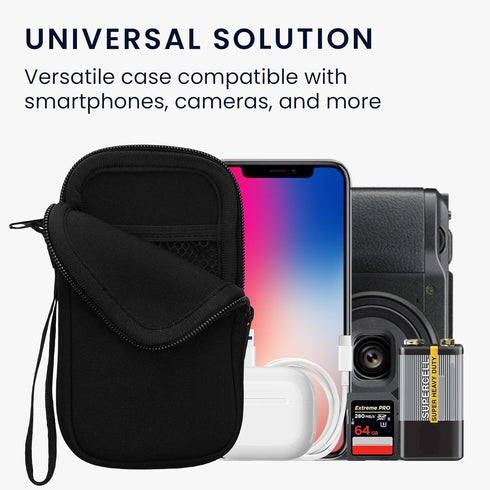 kwmobile Neoprene Phone Pouch Size M - 5.5" - Universal Cell Sleeve Mobile Bag with Zipper, Wrist Strap - Black...