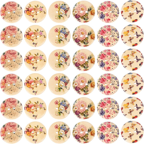 Ornament Crafts 100pcs Flower Glass Buttons 2 Holes Wooden Sewing Buttons DIY Clothing Sewing Supplies for DIY Project Crafts (Mixed Styles) 20MM ...