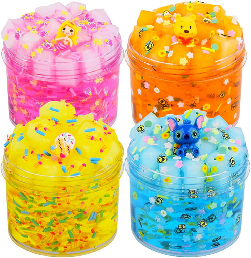 Slime Kit - 4 Pack Jelly Cube Crunchy Slime Kit, with Mermaid, Ice Cream and Teddy Bear Cute Charms, Soft & Non-Sticky Clear Crunchy Slime, Slime ...