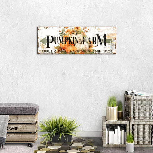 Pumpkin Canvas Wall Art Rustic Farmhouse Fall Picture for Kitchen Dinner Room Autumn Themed Sign Wall Decor Thanksgiving Halloween Festival Harves...