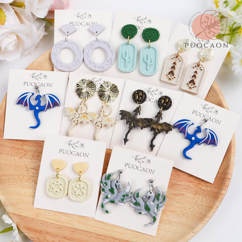 Puocaon Dragon Polymer Clay Cutters - 5 Pcs Clay Cutters for Polymer Clay Jewelry, Mirrored Earrings Polymer Clay Cutters, Legend Mythical Polymer...